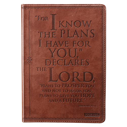 Christian Art Gifts Brown Faux Leather Journal | I Know The Plans Jeremiah 29:11 Bible Verse | Fl...