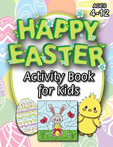 Beispielbild fr Happy Easter Activity Book for Kids: (Ages 4-12) Coloring, Mazes, Matching, Connect the Dots, Learn to Draw, Color by Number, and More! (Easter Gift for Kids) zum Verkauf von PlumCircle