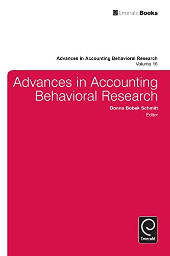 Imagen de archivo de Advances in Accounting Behavioral Research. Volume 16 a la venta por Blackwell's