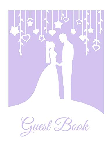 Stock image for Guest Book: White & Lilac Wedding Guest Book (Paperback), Purple Mr and Mrs Bride and Groom silhouette design A4 Wedding Guest Book, 8.5"x11" Modern Guestbook for wedding with hearts & stars for sale by Revaluation Books