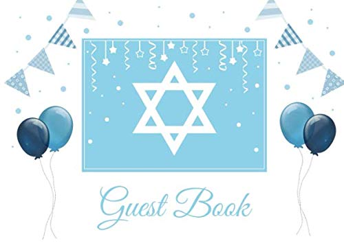 Stock image for Guest Book: for a Jewish occasion & celebration: Bar Mitzvah, Bat Mitzvah, Wedding, Birthday or holiday party. Blue and White Soft back 8.25x6 inch Guestbook with Judaica Star of David design for sale by Revaluation Books