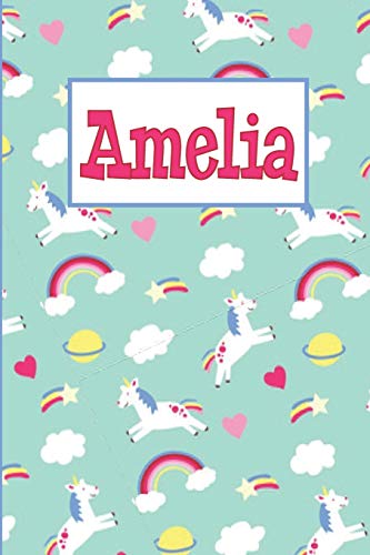 Stock image for Amelia: Personalized Named Unicorn Journal Notebook Pretty Magical Rainbows & Hearts Cover For Women And Girls Lined Pages for sale by Revaluation Books