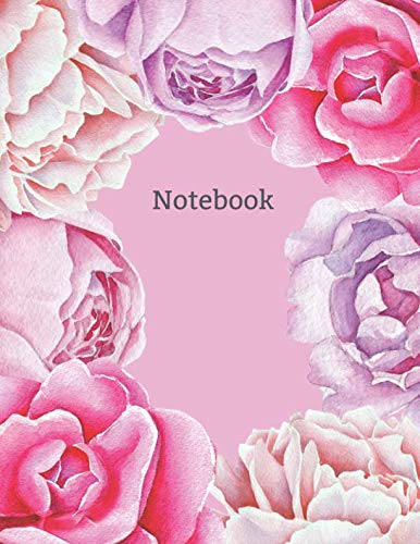 Stock image for Notebook: Large Floral Notebook - Soft pink cover with roses peonies and camellia flowers - 8" x 11" 50 pages - 100 sheets alternate blank and wide ruled paper (Composition Book, Journal) for sale by Ergodebooks