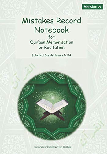 Imagen de archivo de Mistakes Record Notebook for Qur'aan Memorisation and Recitation: Version A a la venta por GF Books, Inc.