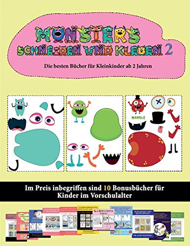 9781839852435: Die besten Bcher fr Kleinkinder ab 2 Jahren: 20 vollfarbige Kindergarten-Arbeitsbltter zum Ausschneiden und Einfgen - Monster 2
