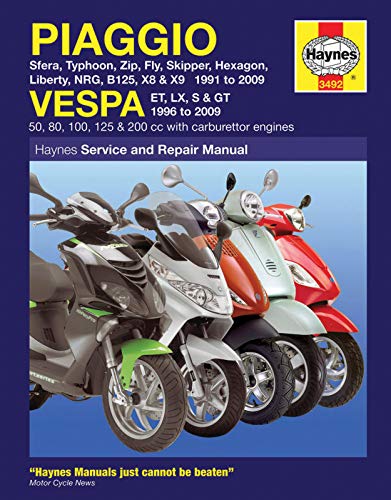9781844252992: Haynes Service & Repair Manual Piaggio Vespa: Sfera, Typhoon, Zip, Fly, Skipper, Hexagon, Liberty, B125, X8/X9 Scooters for 1991-2009 and Vespa Et2, Et4, Lx and Gt Scooters for 1996-2009