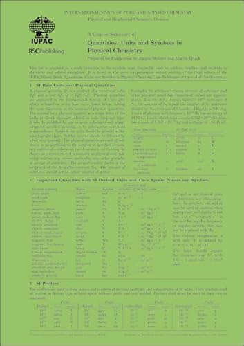 Beispielbild fr A Concise Summary of Quantities, Units and Symbols in Physical Chemistry: Set of 10 zum Verkauf von Books Puddle