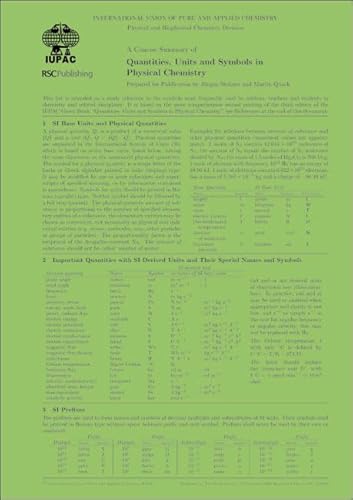 Imagen de archivo de A Concise Summary of Quantities, Units and Symbols in Physical Chemistry: Set of 10 a la venta por Books Puddle