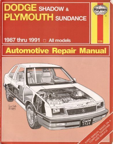 Stock image for Dodge Shadow & Plymouth Sundance 1987 thru 1991 All models (Haynes Automotive Repair Manual #1726) for sale by Hippo Books
