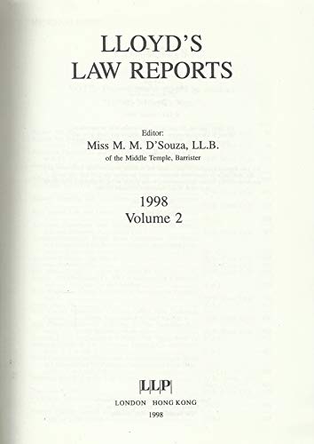 Imagen de archivo de Lloyds Law Reports 1998 Vol 2 (Hb 1998) a la venta por Books Puddle