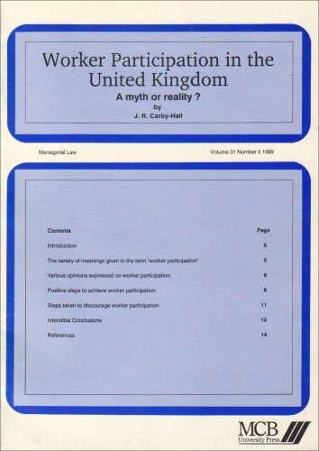 Stock image for Worker Participation in the United Kingdom: A Myth or Reality? ( " Managerial Law " ) for sale by Phatpocket Limited