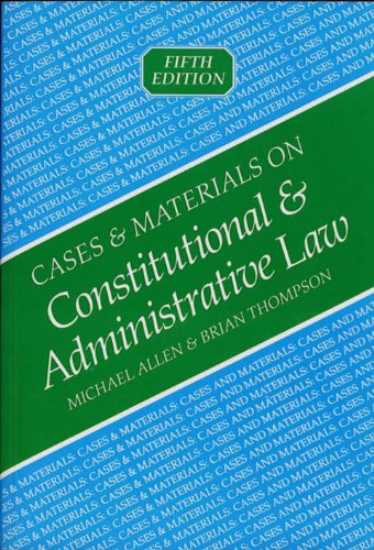 9781854318466: Cases and Materials on Constitutional and Administrative Law (Cases & materials)