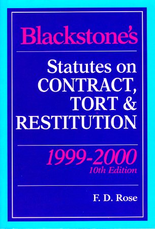 Imagen de archivo de Blackstone's Statutes on Contract, Tort and Restitution 1999-2000 (Blackstone's Statute Books) a la venta por AwesomeBooks