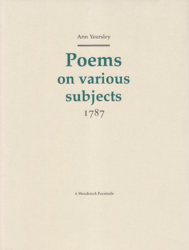 Beispielbild fr Poems on Various Subjects 1787 (Revolution and Romantism, 1789-1834) zum Verkauf von Books From California