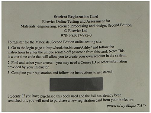 Materials 2E Registration Card for Online Testing (9781856179720) by Ashby, Michael F.; Shercliff, Hugh; Cebon, David