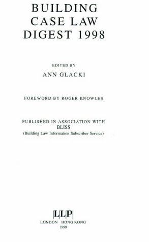 Stock image for Building Case Law Digest 1998 [Hardcover] Glacki, Ann for sale by Basi6 International