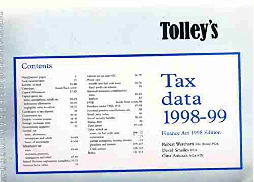 Imagen de archivo de Tolley's Tax Data: 1998-99 a la venta por Phatpocket Limited
