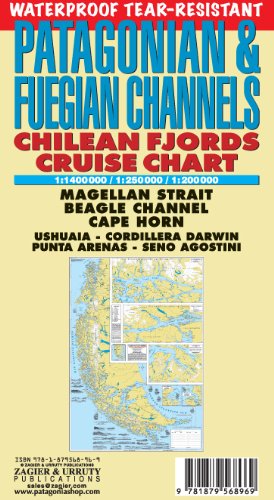 9781879568969: Patagonian & Fuegian Channels Waterproof Map: Chilean Fjords Cruise Chart - Cape Horn, Ushuaia, Magellan Strait