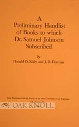 Preliminary Handlist of Books to Which Dr. Samuel Johnson Subscribed (9781883631017) by Fleeman, J. D.; Eddy, Donald D.