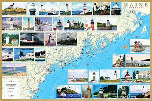 Stock image for Maine Lighthouses Illustrated Map Laminated Poster for sale by GF Books, Inc.