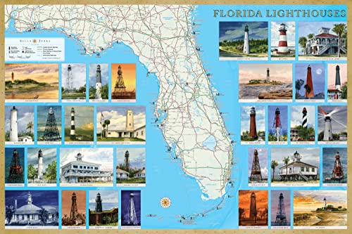 Imagen de archivo de Florida Lighthouses Illustrated Map & Guide Laminated Poster a la venta por Irish Booksellers