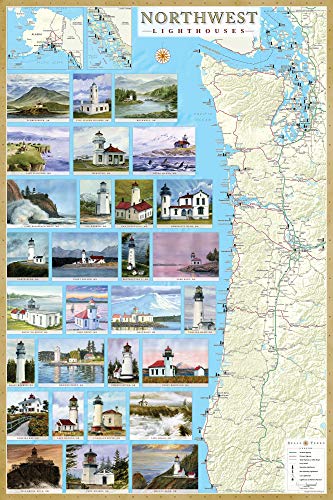 Stock image for Northwest Lighthouses Illustrated Map & Guide Laminated Poster: Oregon, Washington & Alaska for sale by Irish Booksellers