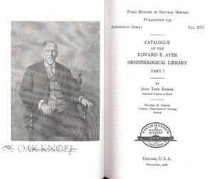 Beispielbild fr Catalogue of the Edward E. Ayer Ornithological Library zum Verkauf von Powell's Bookstores Chicago, ABAA