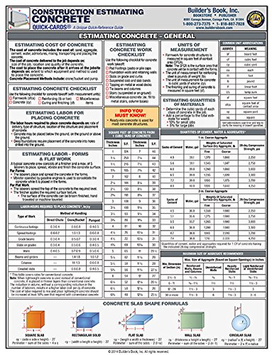 9781889892559: Laminated Quick-Card: Concrete Construction Estimating. full-color, 6-page