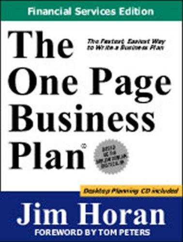 Beispielbild fr The One Page Business Plan, Financial Services Edition zum Verkauf von Patrico Books