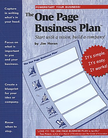 Imagen de archivo de The One Page Business Plan: Start with a Vision, Build a Company! a la venta por SecondSale