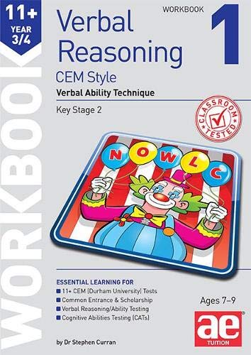 Stock image for 11+ Verbal Reasoning Year 3/4 CEM Style Workbook 1: Verbal Ability Technique for sale by Chiron Media