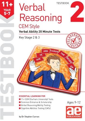 Imagen de archivo de 11+ Verbal Reasoning Year 5-7 CEM Style Testbook 2: Verbal Ability 20 Minute Tests a la venta por AwesomeBooks