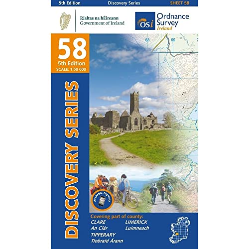 Beispielbild fr Clare, Limerick and Tipperary Map | Ennis | Ordnance Survey Ireland | OSI Discovery Series 58 | Ireland | Walks | Hiking | Maps | Adventure: Tipperary, Limerick (Irish Discovery) zum Verkauf von Monster Bookshop