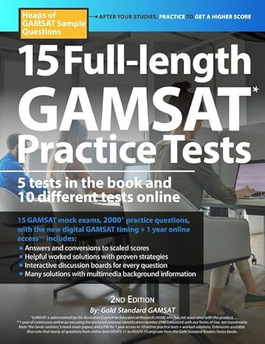 Stock image for 15 Full-length GAMSAT Practice Tests, Heaps of GAMSAT Sample Questions: Real Gamsat Format, Book and Online with Worked Solutions for sale by medimops