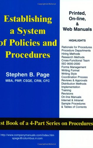 Beispielbild fr Establishing a System of Policies and Procedures zum Verkauf von WorldofBooks