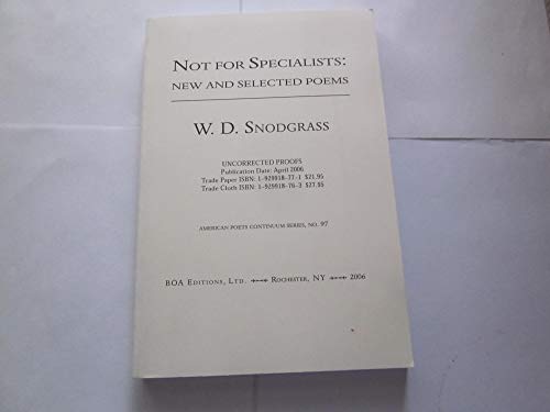 Beispielbild fr Not for Specialists : New and Selected Poems zum Verkauf von Better World Books