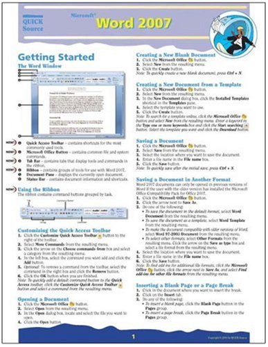 Beispielbild fr Microsoft Word 2007 Quick Source Reference Guide zum Verkauf von HPB-Emerald