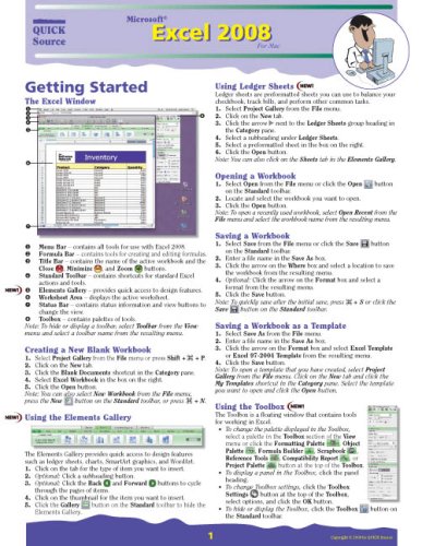 Beispielbild fr Microsoft Excel 2008 for Mac Quick Source Guide zum Verkauf von Revaluation Books