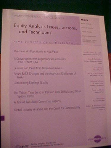Stock image for Equity Analysis Issues, Lessons and Techniques for sale by HPB-Red