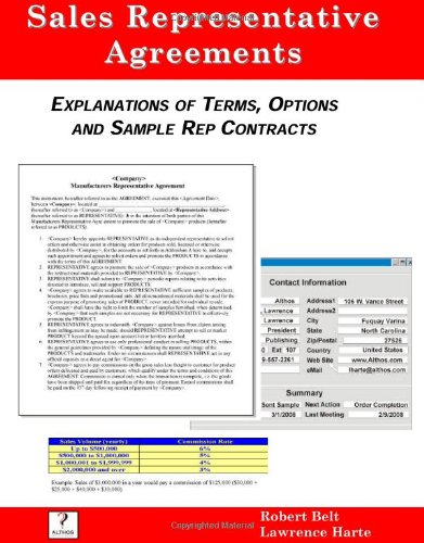 Sales Representative Agreements, Explanations of Terms, Options and Sample Rep Contracts (9781932813692) by Belt, Robert; Harte, Lawrence