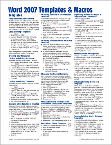 Stock image for Microsoft Word 2007 Templates & Macros Quick Reference Guide (Cheat Sheet of Instructions, Tips & Shortcuts - Laminated Card) for sale by Ergodebooks