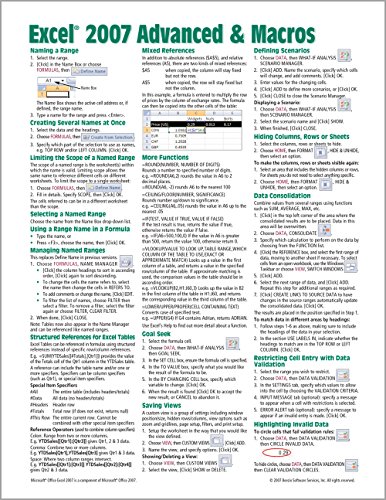 9781934433638: Microsoft Excel 2007 Advanced & Macros Quick Reference Guide (Cheat Sheet of Instructions, Tips & Shortcuts - Laminated Card)