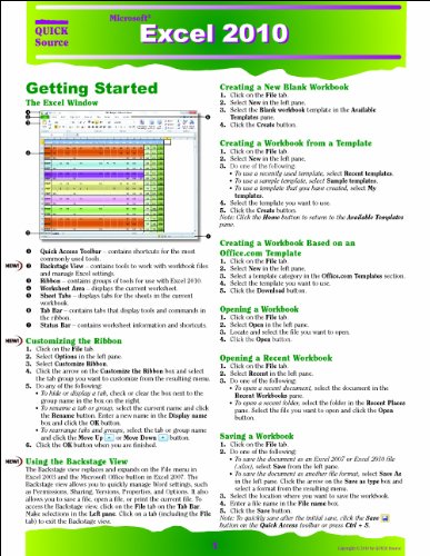 Beispielbild fr Excel 2010 Quick Source Reference Guide zum Verkauf von Jenson Books Inc