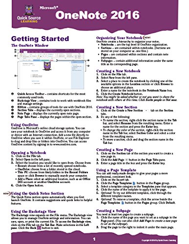 Beispielbild fr OneNote 2016 Quick Source Reference Guide zum Verkauf von GF Books, Inc.