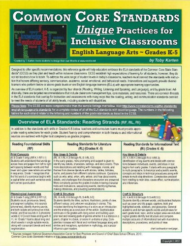 Beispielbild fr Common Core Standards Unique Practices for Inclusive Classrooms English Language Arts Grades K-5 zum Verkauf von SecondSale