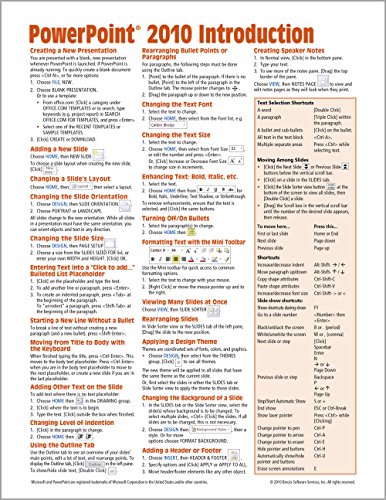 Stock image for Microsoft PowerPoint 2010 Introduction Quick Reference Guide (Cheat Sheet of Instructions, Tips & Shortcuts - Laminated Card) for sale by Ergodebooks