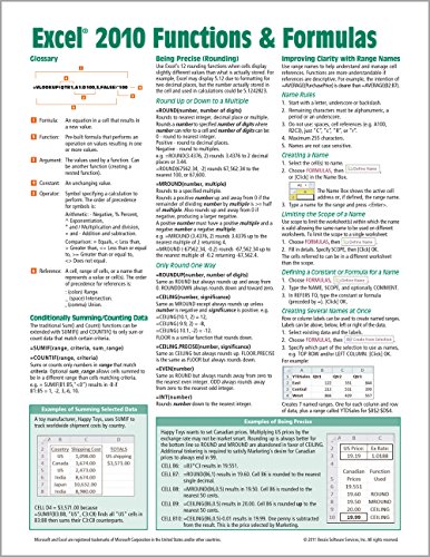 Imagen de archivo de Microsoft Excel 2010 Functions & Formulas Quick Reference Guide (4-page Cheat Sheet focusing on examples and context for intermediate-to-advanced functions and formulas- Laminated Guide) a la venta por Reliant Bookstore