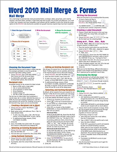 Stock image for Microsoft Word 2010 Mail Merge & Forms Quick Reference Guide (Cheat Sheet of Instructions, Tips & Shortcuts - Laminated Card) for sale by Ergodebooks