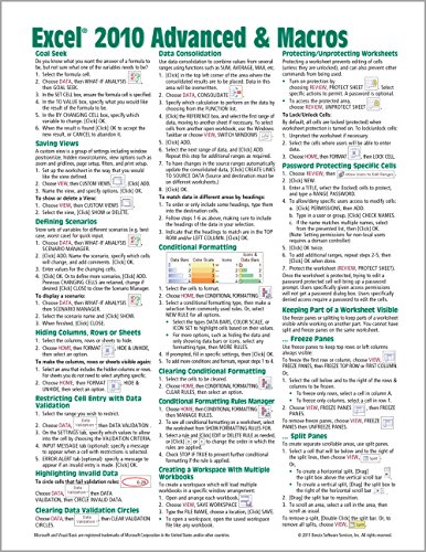 Beispielbild fr Microsoft Excel 2010 Advanced & Macros Quick Reference Guide (Cheat Sheet of Instructions, Tips & Shortcuts - Laminated Card) zum Verkauf von Ergodebooks