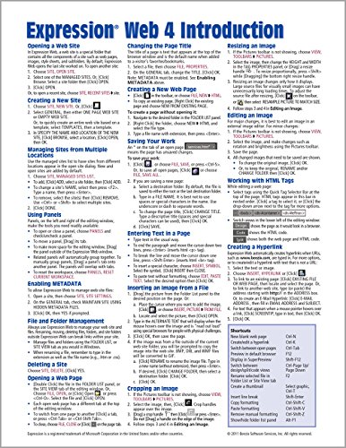 Stock image for Expression Web 4 Quick Reference Guide (Cheat Sheet of Instructions, Tips & Shortcuts - Laminated Card) for sale by GF Books, Inc.